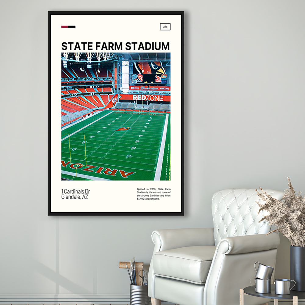 State Farm Stadium Print, Arizona Cardinals Stadium Canvas Art, Man Cave Gift, Floating Framed Canvas Print Wall Art