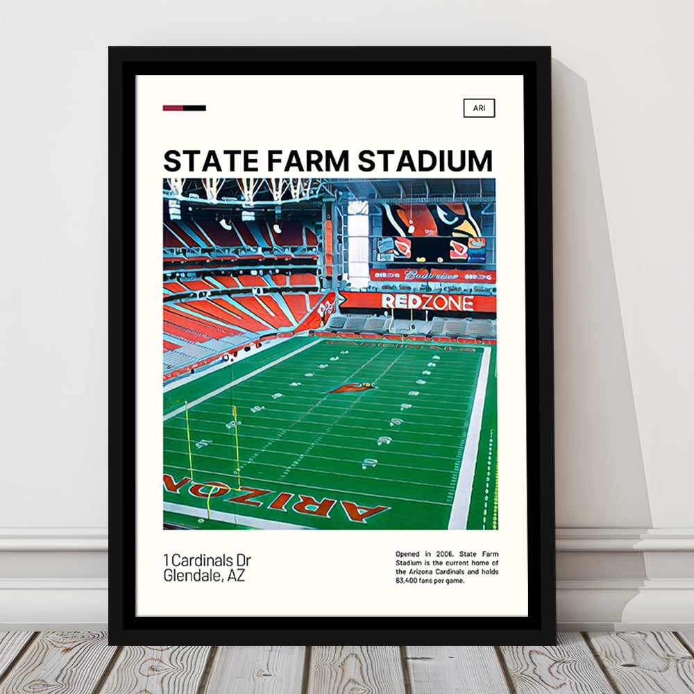 State Farm Stadium Print, Arizona Cardinals Stadium Canvas Art, Man Cave Gift, Floating Framed Canvas Print Wall Art
