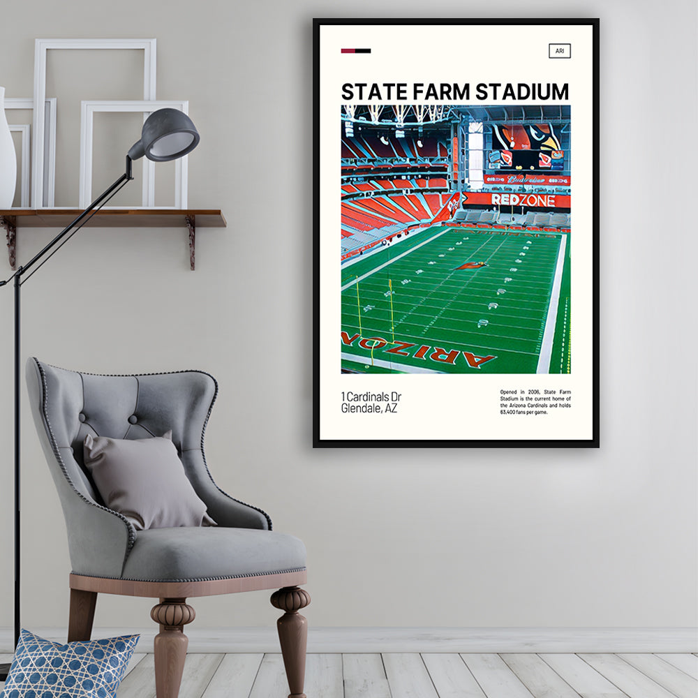 State Farm Stadium Print, Arizona Cardinals Stadium Canvas Art, Man Cave Gift, Floating Framed Canvas Print Wall Art