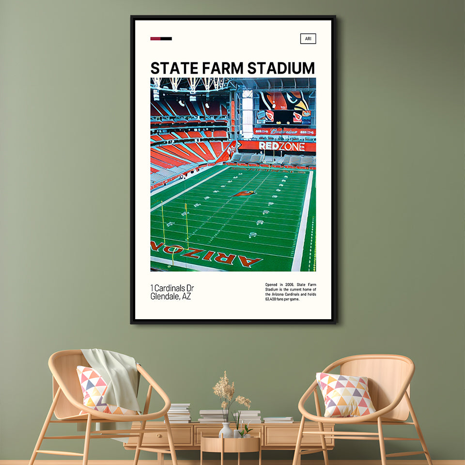 State Farm Stadium Print, Arizona Cardinals Stadium Canvas Art, Man Cave Gift, Floating Framed Canvas Print Wall Art