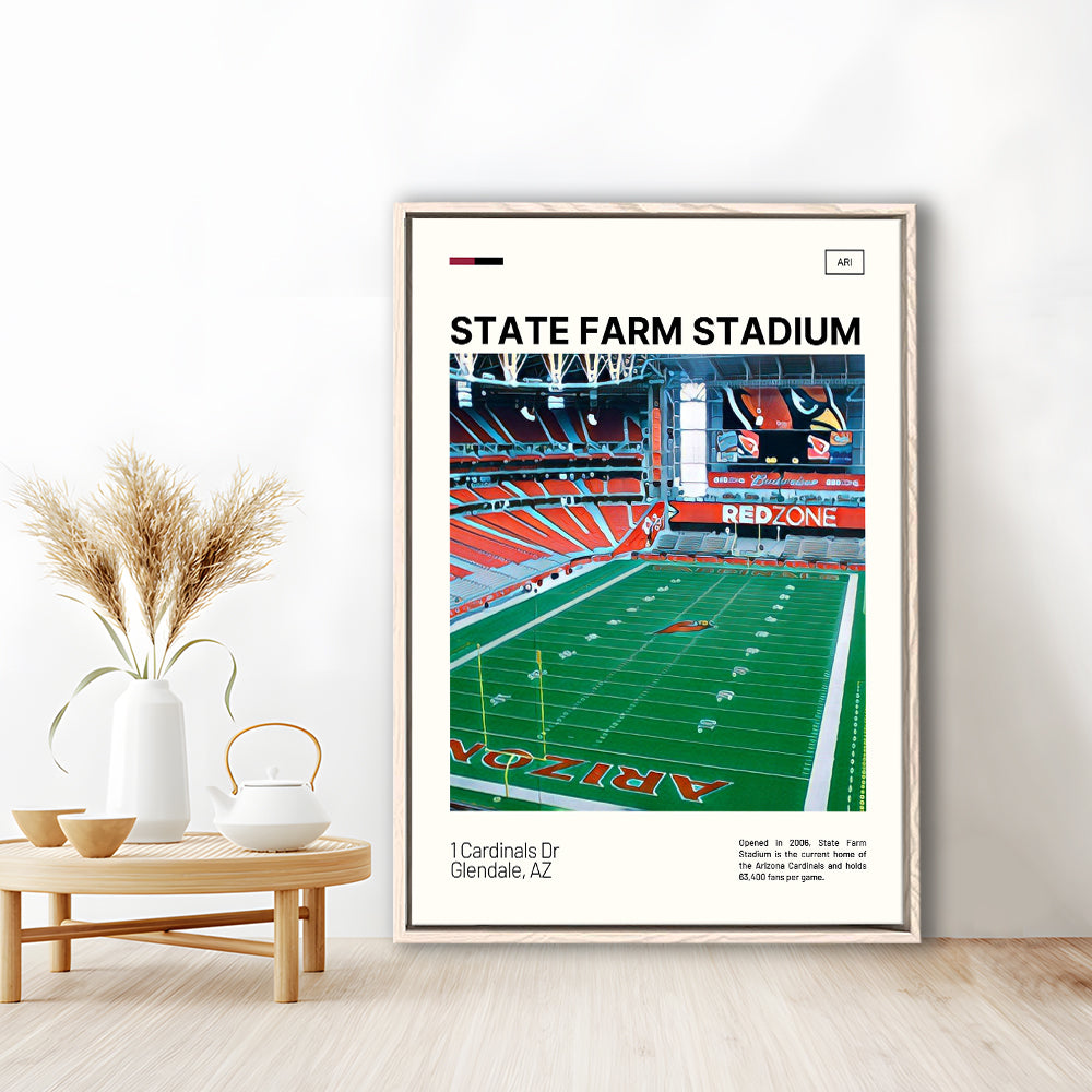 State Farm Stadium Print, Arizona Cardinals Stadium Canvas Art, Man Cave Gift, Floating Framed Canvas Print Wall Art