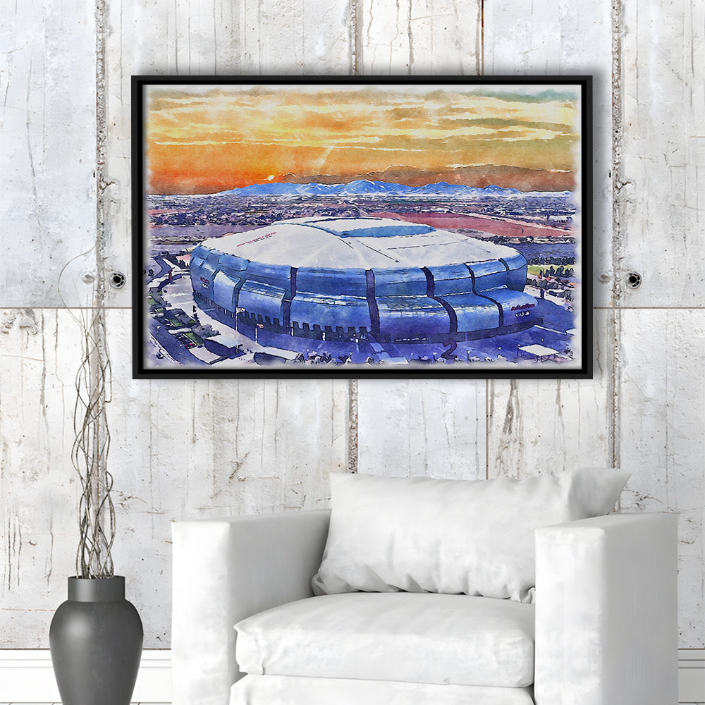 State Farm Painting Stadium Watercolor, Atlanta Georgia Watercolor, Sport Gift Art, Framed Canvas Print Wall Art