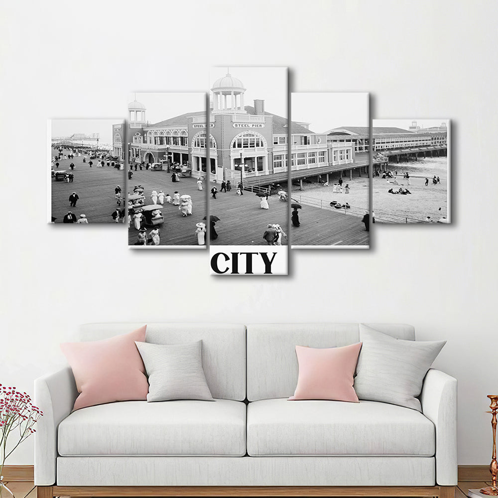 Steel Pier Atlantic City Black and White Art Victorian New Jersey, Mixed 5 Pieces Canvas Print