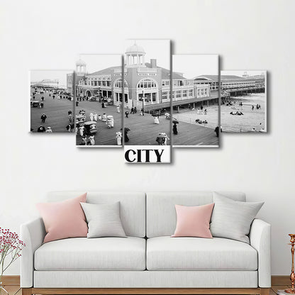 Steel Pier Atlantic City Black and White Art Victorian New Jersey, Mixed 5 Pieces Canvas Print