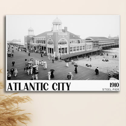 Steel Pier Atlantic City Black and White Art Victorian New Jersey, Canvas Print Wall Art Decor