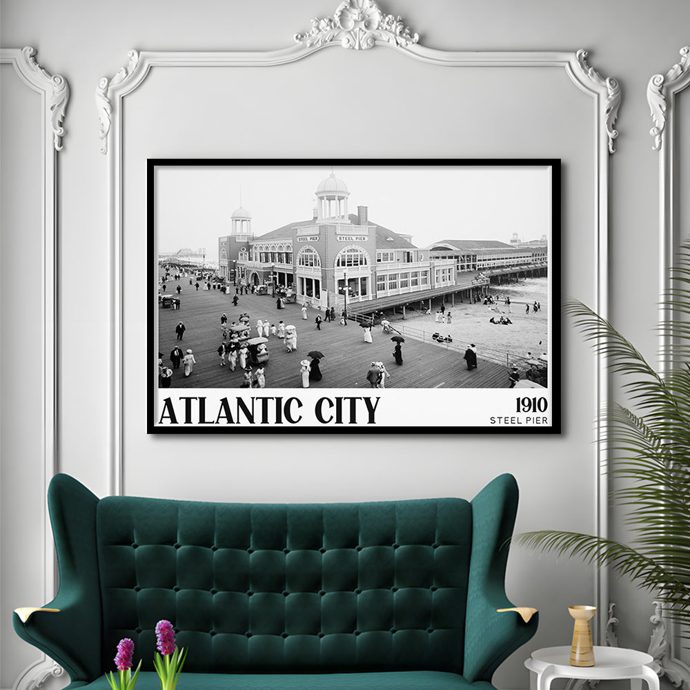 Steel Pier Atlantic City Black and White Art Victorian New Jersey, Framed Art Print Wall Decor