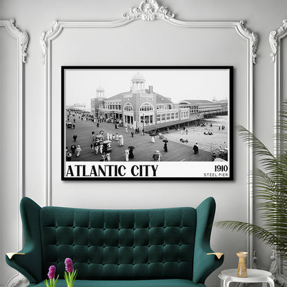 Steel Pier Atlantic City Black and White Art Victorian New Jersey, Framed Art Print Wall Decor