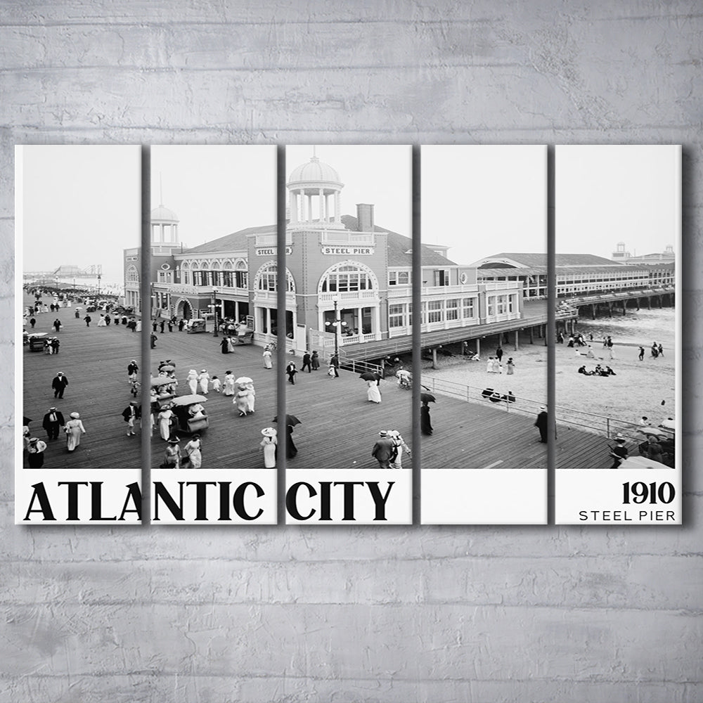 Steel Pier Atlantic City Black and White Art Victorian New Jersey, 5 Pieces Large Canvas Print