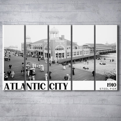 Steel Pier Atlantic City Black and White Art Victorian New Jersey, 5 Pieces Large Canvas Print