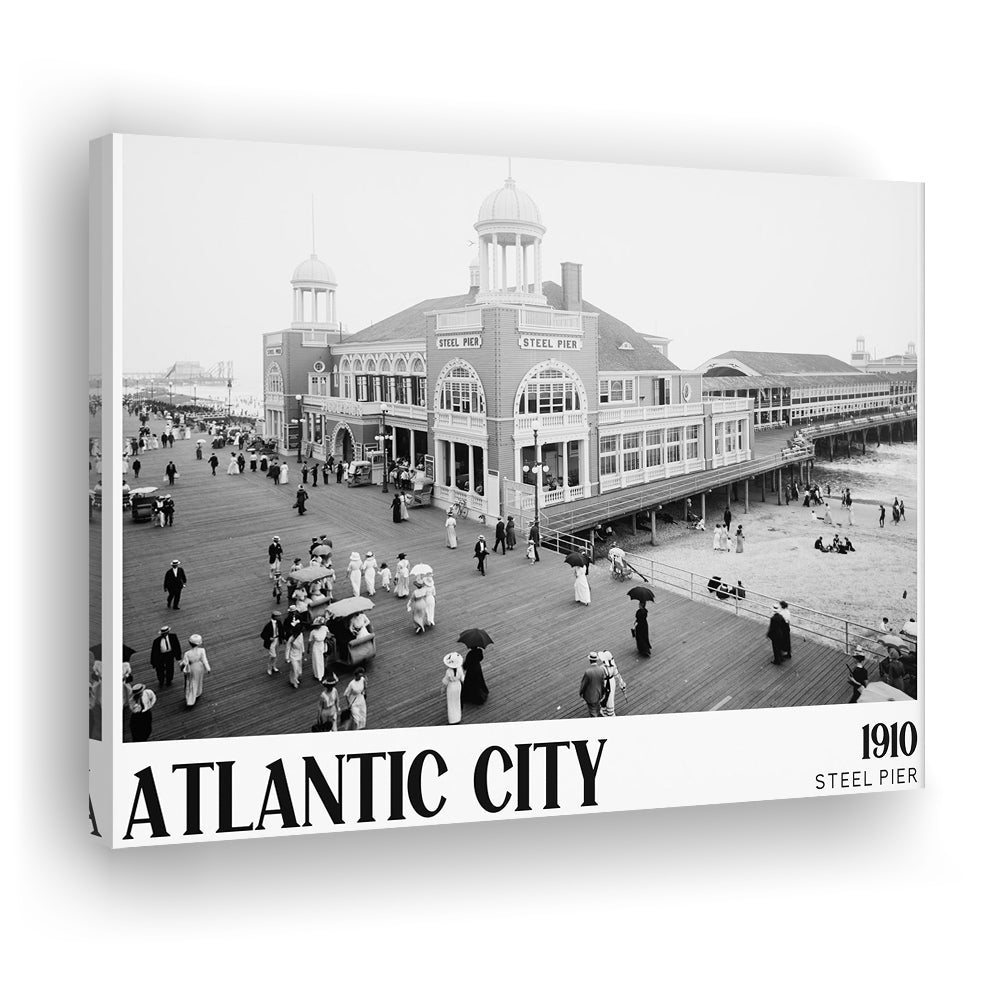 Steel Pier Atlantic City Black and White Art Victorian New Jersey, Canvas Print Wall Art Decor