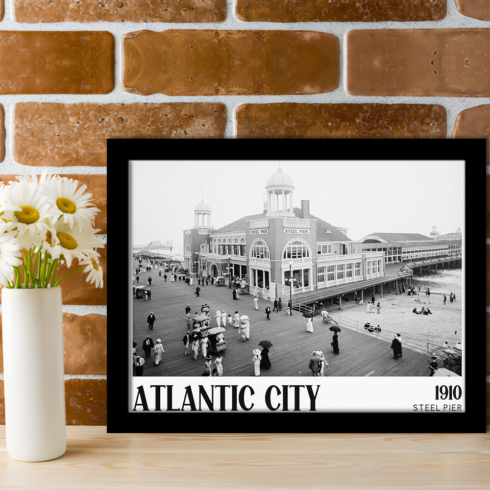 Steel Pier Atlantic City Black and White Art Victorian New Jersey, Framed Art Print Wall Decor