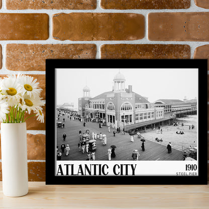 Steel Pier Atlantic City Black and White Art Victorian New Jersey, Framed Art Print Wall Decor