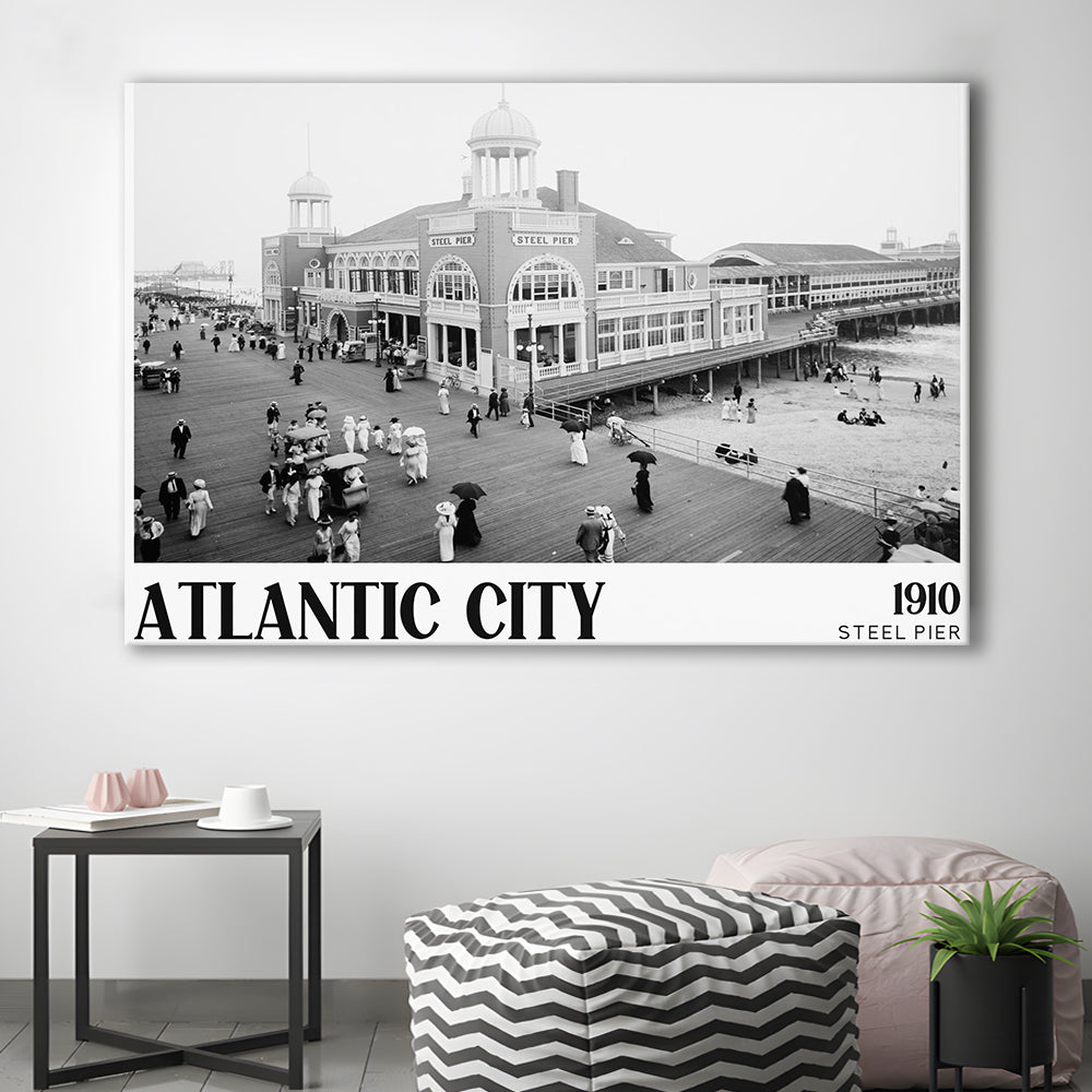 Steel Pier Atlantic City Black and White Art Victorian New Jersey, Canvas Print Wall Art Decor
