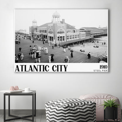 Steel Pier Atlantic City Black and White Art Victorian New Jersey, Canvas Print Wall Art Decor