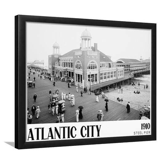 Steel Pier Atlantic City Black and White Art Victorian New Jersey, Framed Art Print Wall Decor