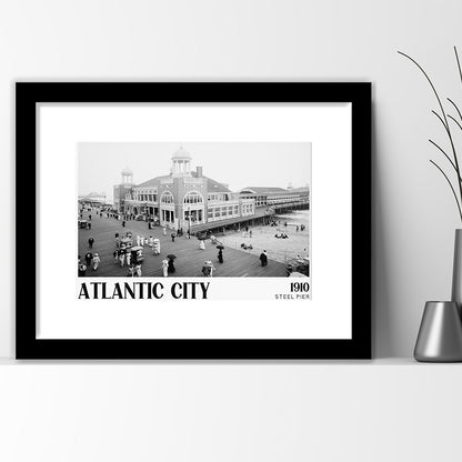 Steel Pier Atlantic City Black and White Art Victorian New Jersey, Framed Art Print White Border Wall Decor