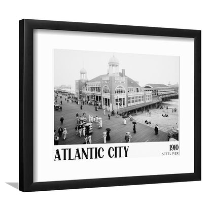 Steel Pier Atlantic City Black and White Art Victorian New Jersey, Framed Art Print White Border Wall Decor