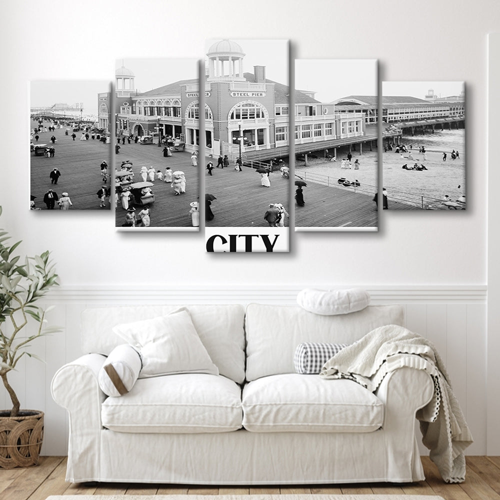 Steel Pier Atlantic City Black and White Art Victorian New Jersey, Mixed 5 Pieces Canvas Print