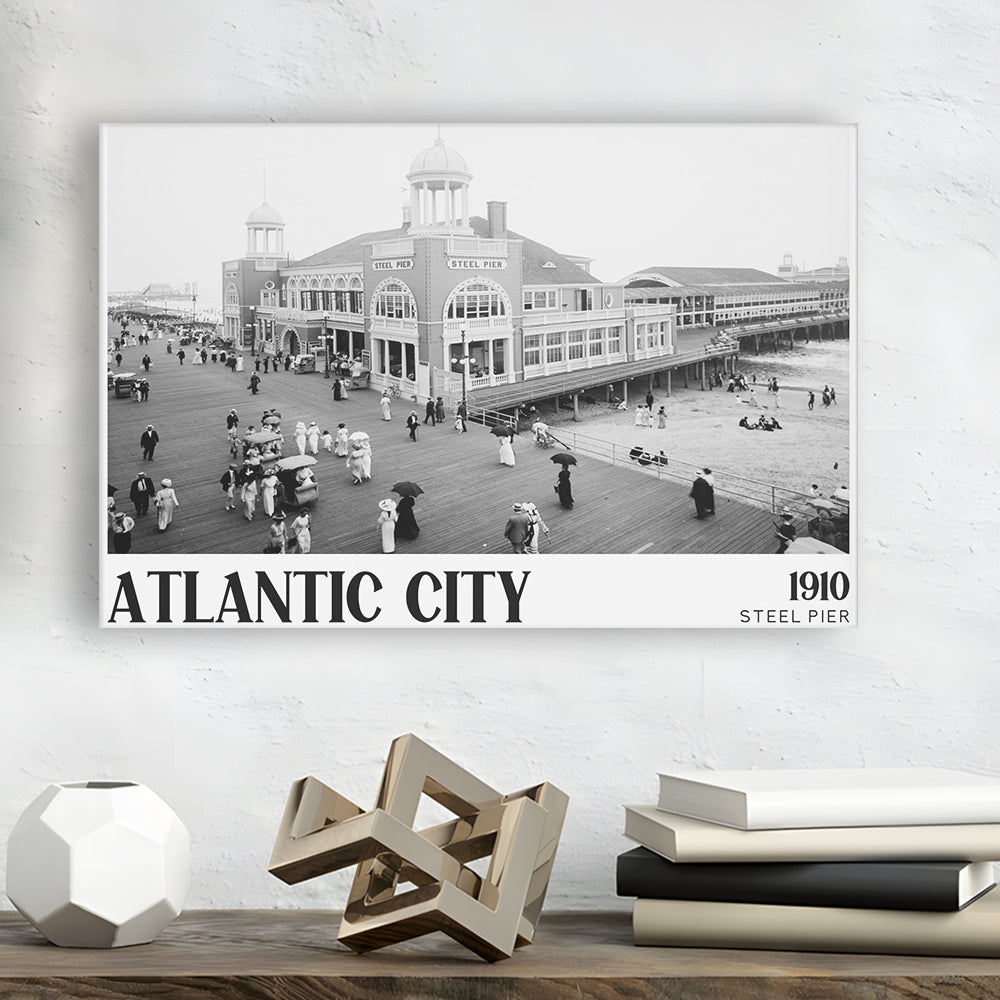 Steel Pier Atlantic City Black and White Art Victorian New Jersey, Canvas Print Wall Art Decor