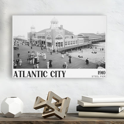 Steel Pier Atlantic City Black and White Art Victorian New Jersey, Canvas Print Wall Art Decor
