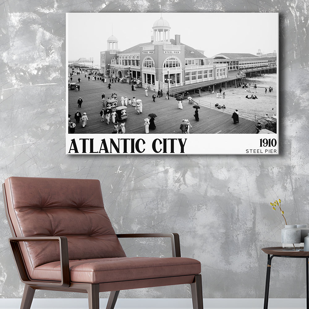 Steel Pier Atlantic City Black and White Art Victorian New Jersey, Canvas Print Wall Art Decor
