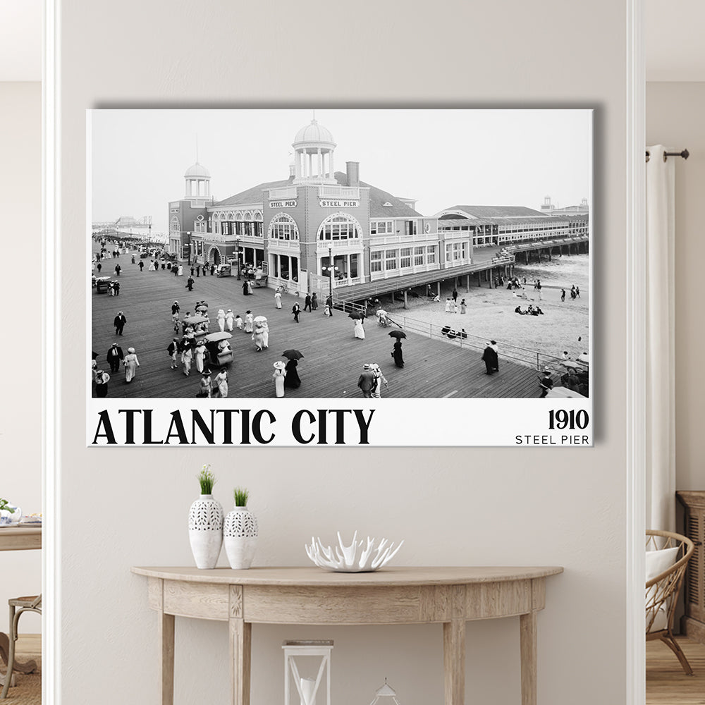 Steel Pier Atlantic City Black and White Art Victorian New Jersey, Canvas Print Wall Art Decor