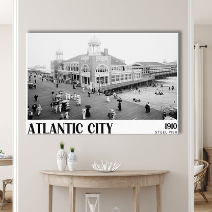 Steel Pier Atlantic City Black and White Art Victorian New Jersey, Canvas Print Wall Art Decor