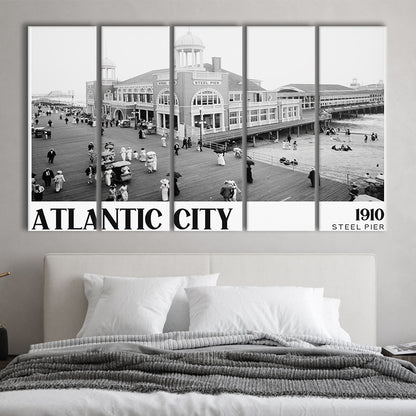 Steel Pier Atlantic City Black and White Art Victorian New Jersey, 5 Pieces Large Canvas Print