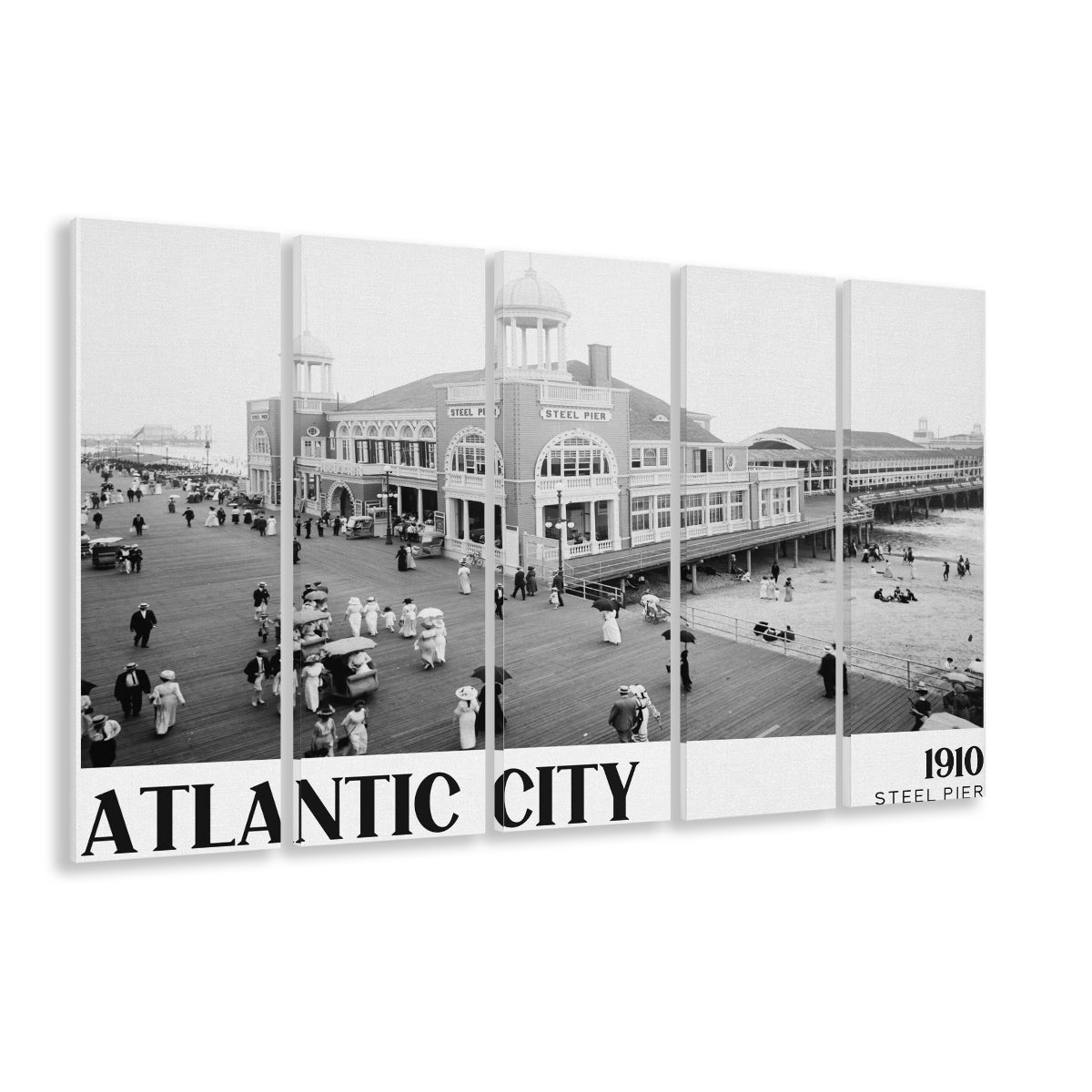 Steel Pier Atlantic City Black and White Art Victorian New Jersey, 5 Pieces Large Canvas Print