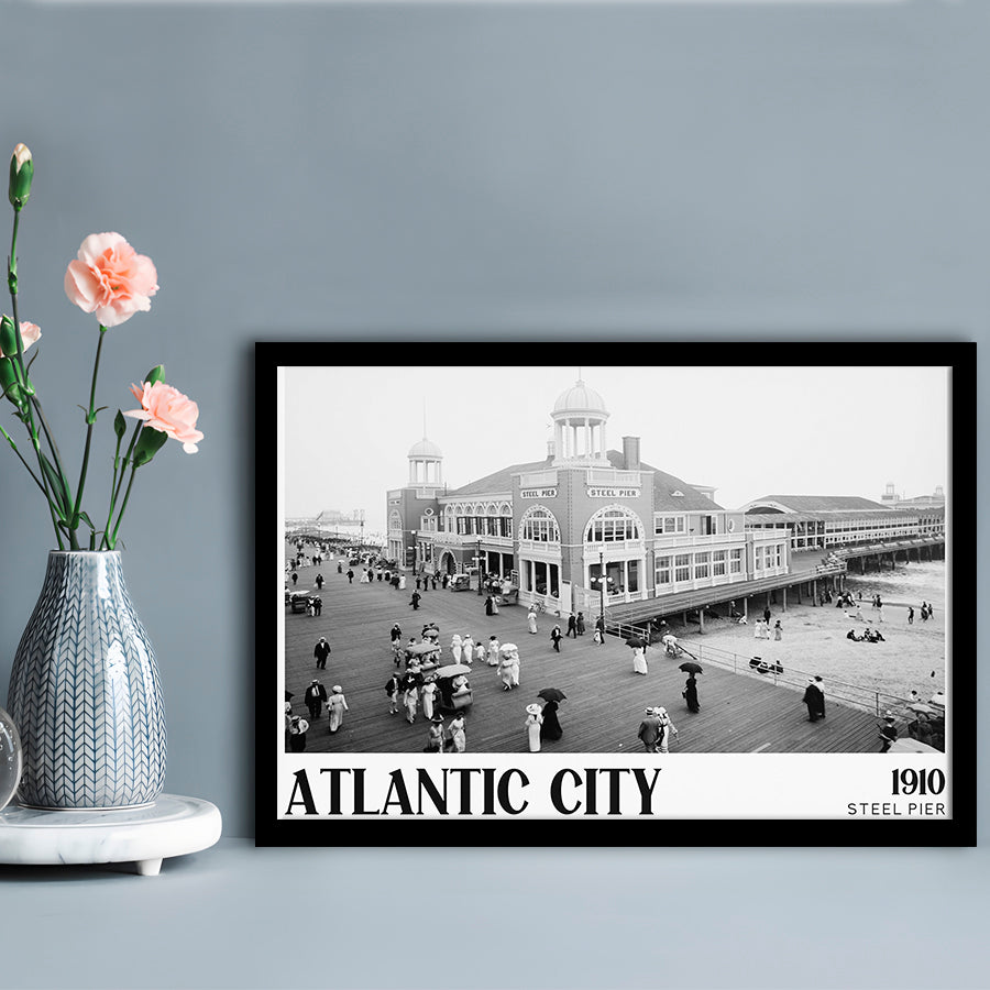 Steel Pier Atlantic City Black and White Art Victorian New Jersey, Framed Art Print Wall Decor