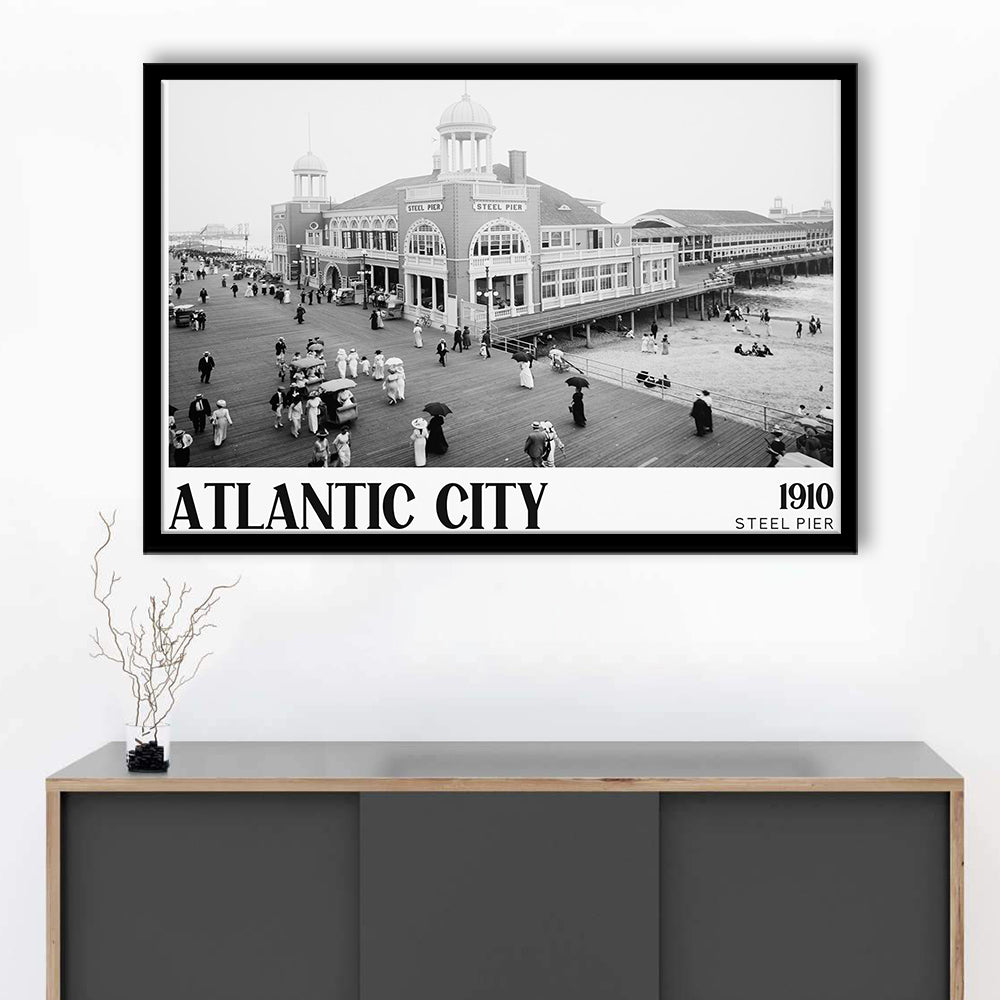 Steel Pier Atlantic City Black and White Art Victorian New Jersey, Framed Art Print Wall Decor