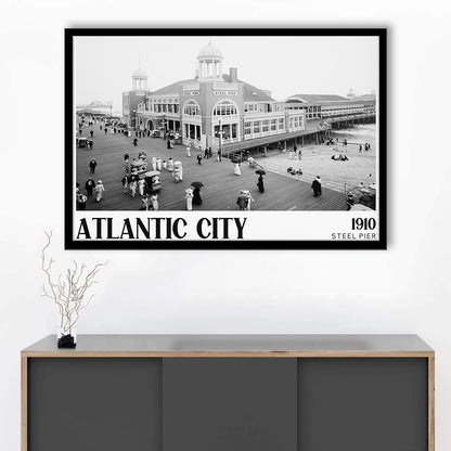 Steel Pier Atlantic City Black and White Art Victorian New Jersey, Framed Art Print Wall Decor