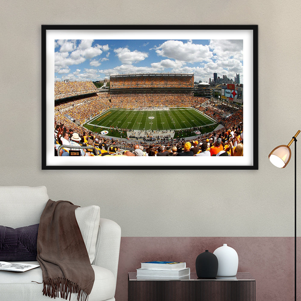 Steelers Heinz Field, Stadium Canvas, Sport Art, Gift for him, White Border Framed Art Print Wall Decor