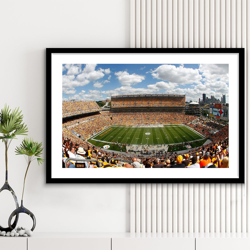 Steelers Heinz Field, Stadium Canvas, Sport Art, Gift for him, White Border Framed Art Print Wall Decor