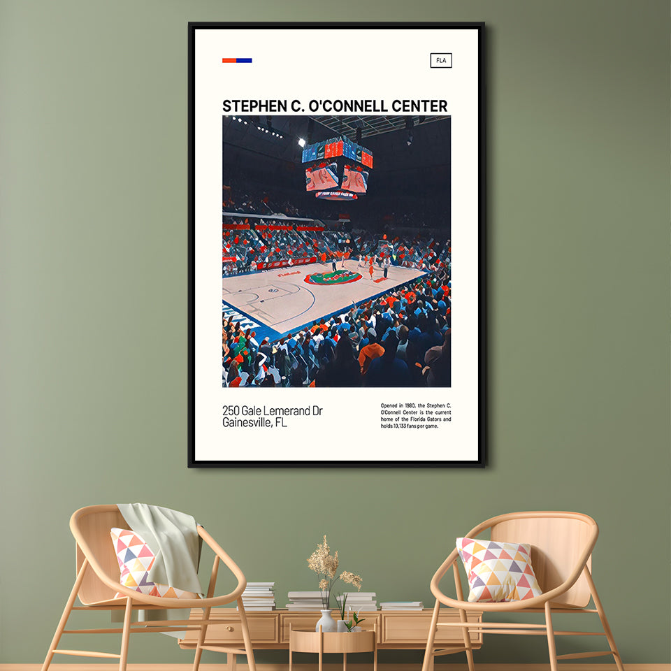 Stephen C. O'Connell Center Print, Florida Gators Stadium Canvas Art, Man Cave Gift, Floating Framed Canvas Print Wall Art