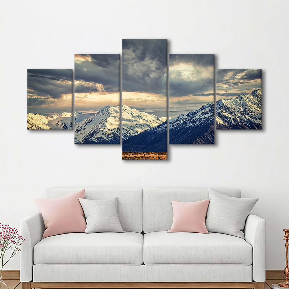 Storm clouds in the Southern Alps, 5 Piece Large Cavas Print Wall Art
