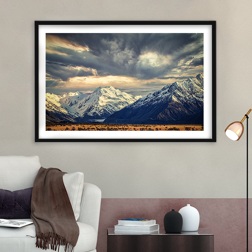 Storm Clouds In The Southern Alps, Framed Art Print White Border, Framed Picture