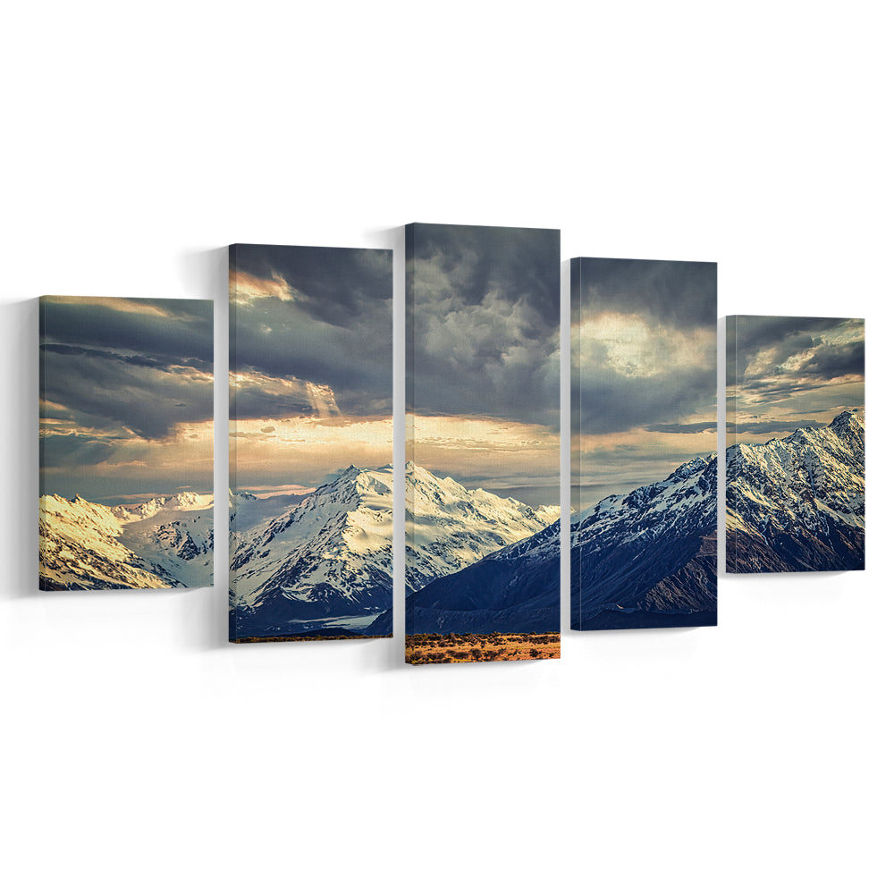 Storm clouds in the Southern Alps, 5 Piece Large Cavas Print Wall Art