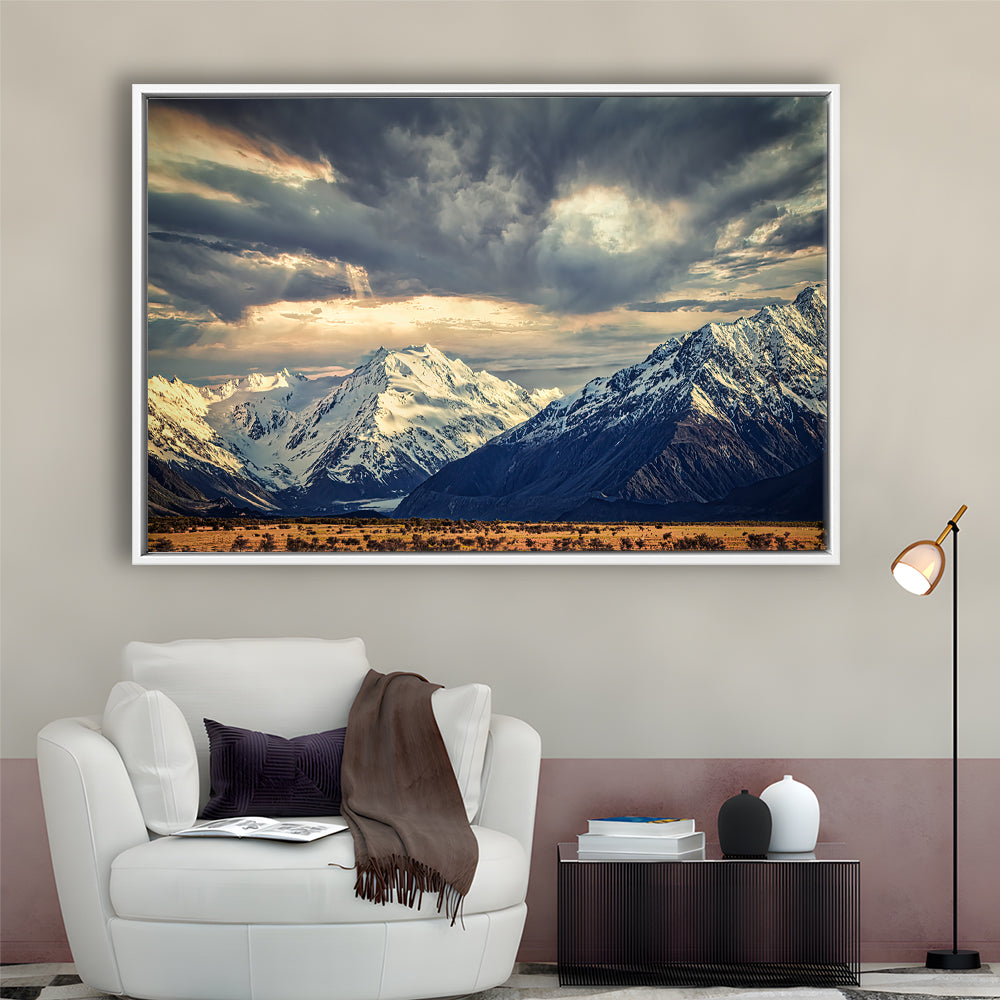 Storm Clouds In The Southern Alps, Framed Cavas Print, Floating Frame