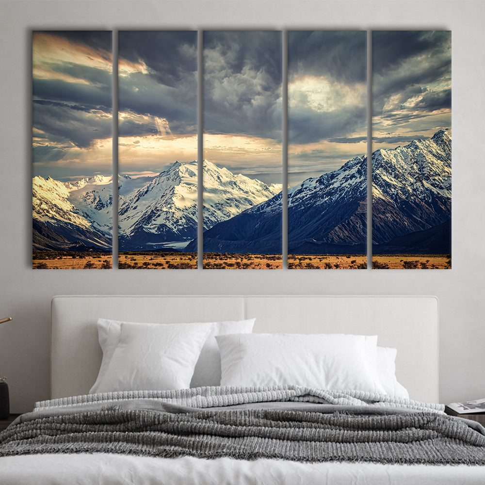 Storm clouds in the Southern Alps, 5 Piece B Extra Large Cavas Print Wall Art Decor