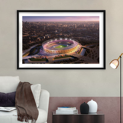 Stratford Olympic Stadium, Stadium Canvas, Sport Art, Gift for him, White Border Framed Art Print Wall Decor