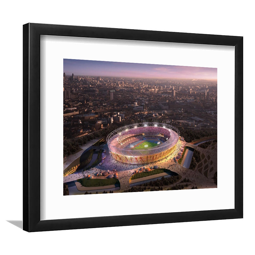 Stratford Olympic Stadium, Stadium Canvas, Sport Art, Gift for him, White Border Framed Art Print Wall Decor