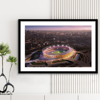 Stratford Olympic Stadium, Stadium Canvas, Sport Art, Gift for him, White Border Framed Art Print Wall Decor