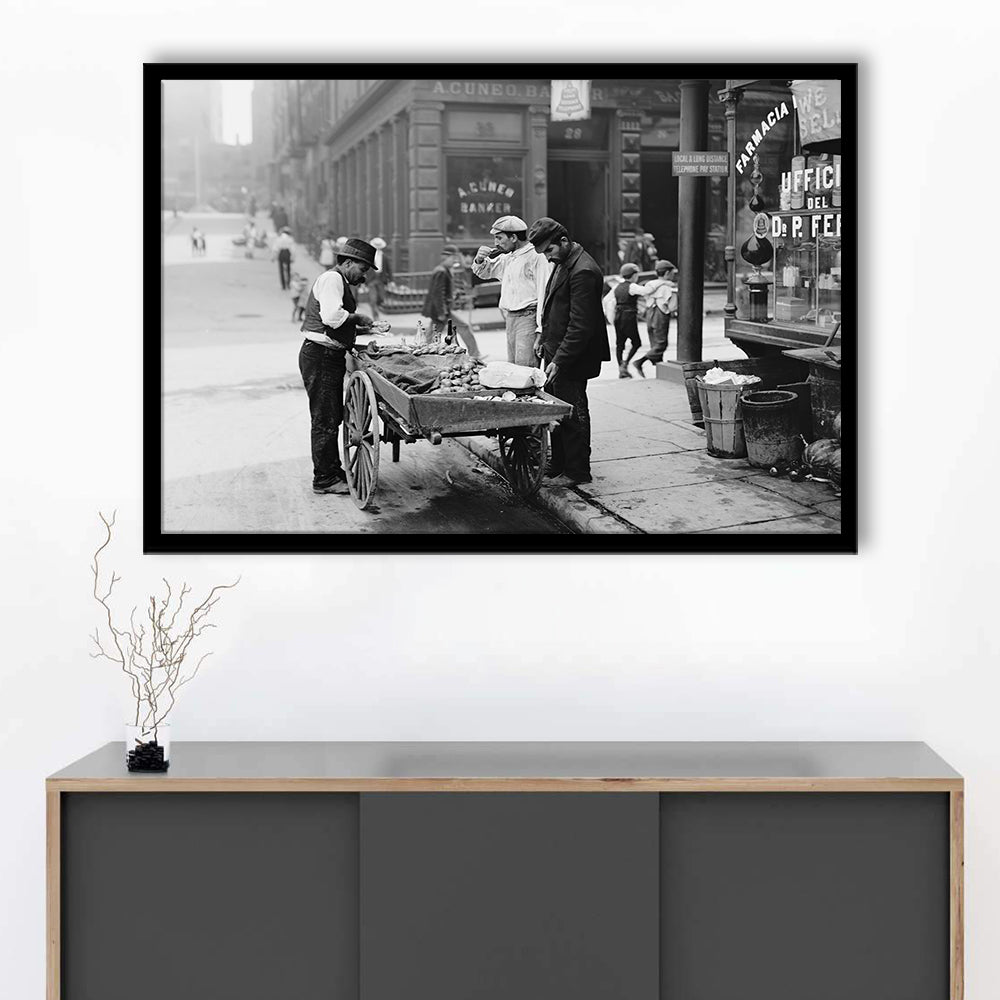Street Food New York City Black and White Art, Framed Art Print Wall Decor