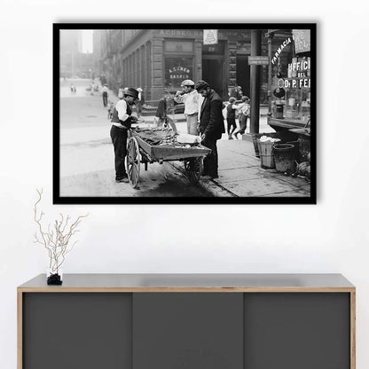 Street Food New York City Black and White Art, Framed Art Print Wall Decor