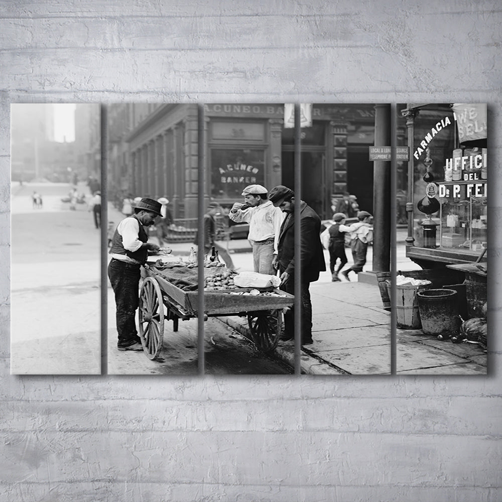 Street Food New York City Black and White Art, 5 Pieces Large Canvas Print