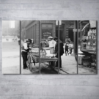 Street Food New York City Black and White Art, 5 Pieces Large Canvas Print