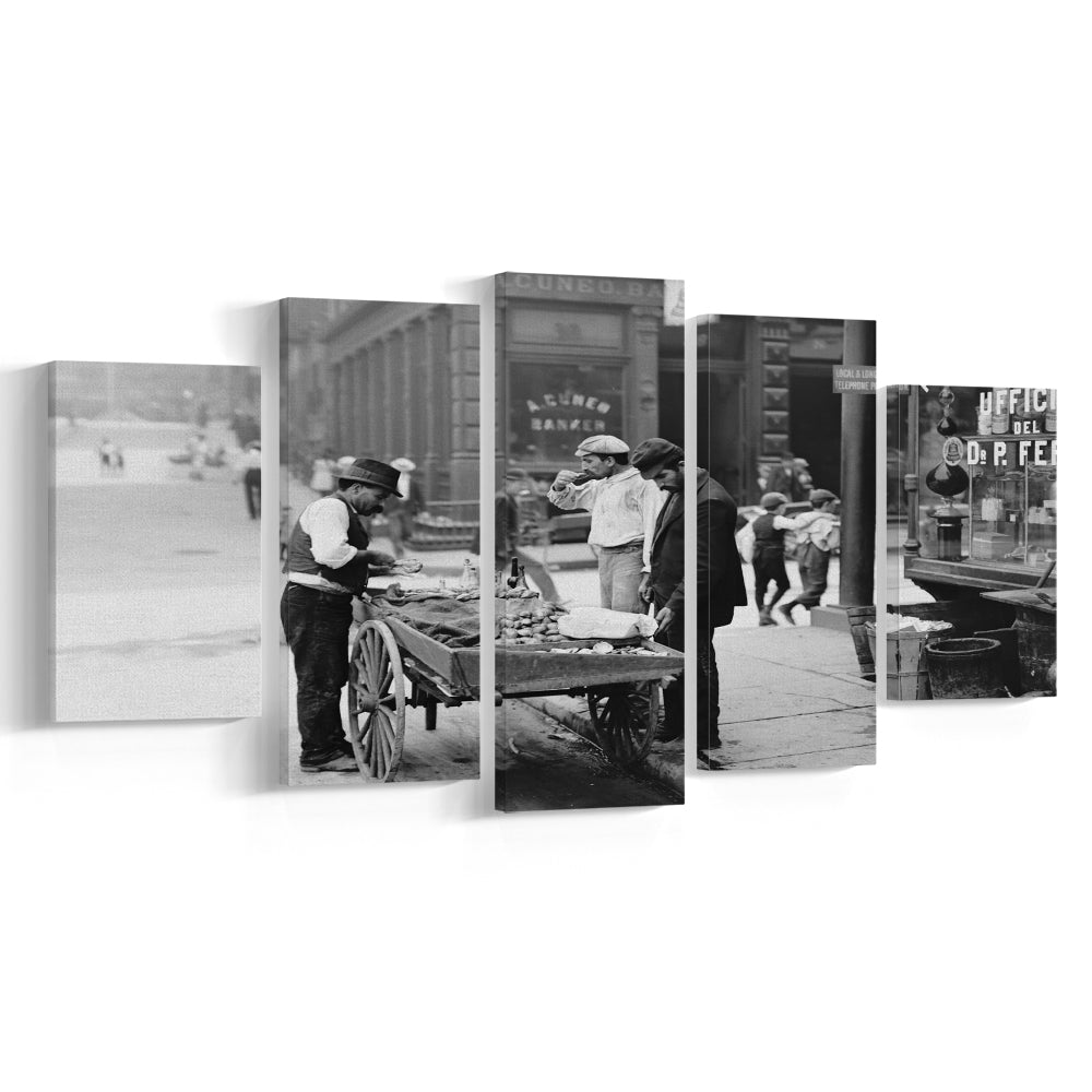 Street Food New York City Black and White Art, Mixed 5 Pieces Canvas Print