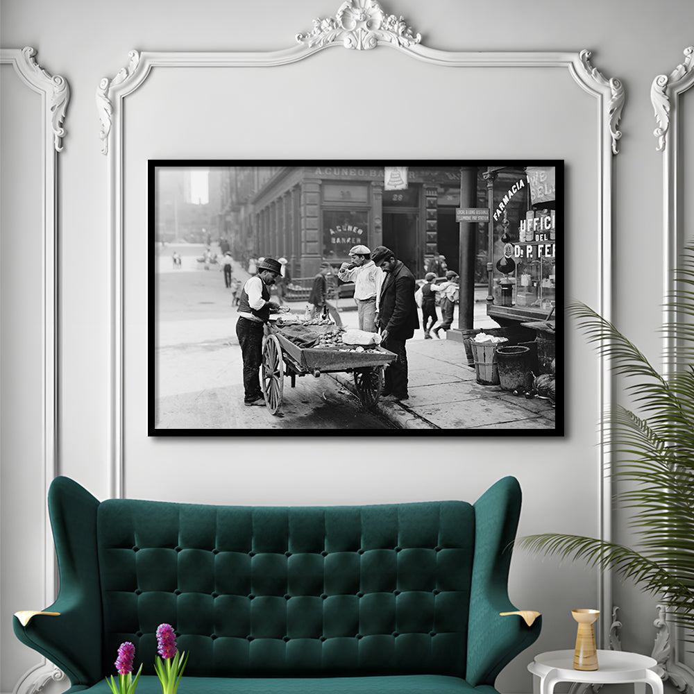 Street Food New York City Black and White Art, Framed Art Print Wall Decor