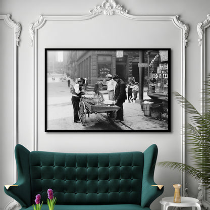Street Food New York City Black and White Art, Framed Art Print Wall Decor